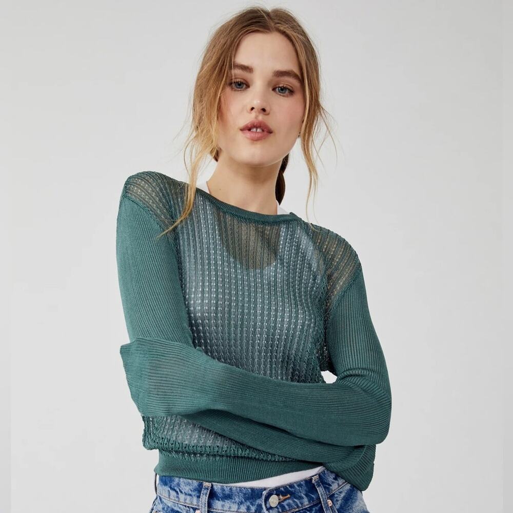 Free People H20 Pullover Sweater in Green Jaded Size Small